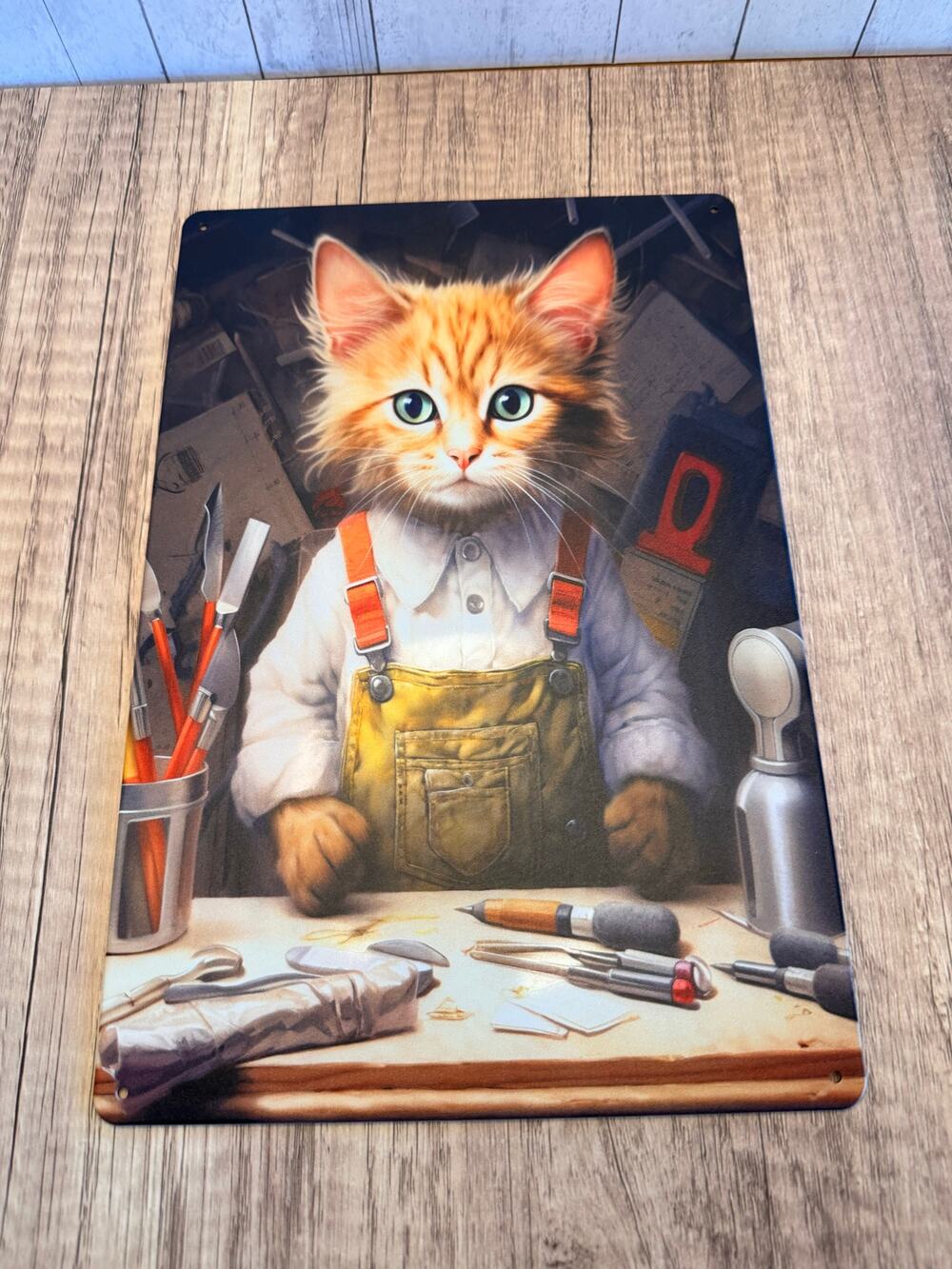 Carpenter  Kitty Metal Sign Cute Cat Carpenter Cat Metal Home Decor FAST SHIP